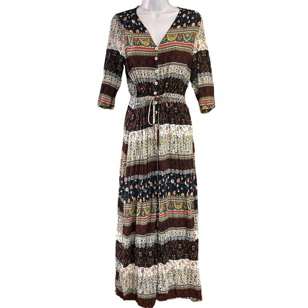 Bohemian Patterned Patchwork Women's Maxi Dress B… - image 1